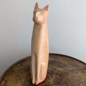 HAND CARVED Pinkish Beige 7.5" SOAPSTONE CAT FIGURINE SCULPTURE HOME ART ACCENT